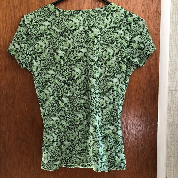 Style & Co. Petite, Multi-Shades-Green, Half-Wrap Top, Ruched Sides, Sz: Small - Picture 2 of 6